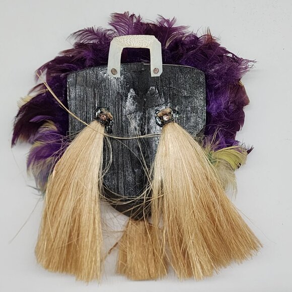 Handmade Tribal Brazil Mask With Colorful Feathers & Natural Fiber Tassels - Picture 5 of 8